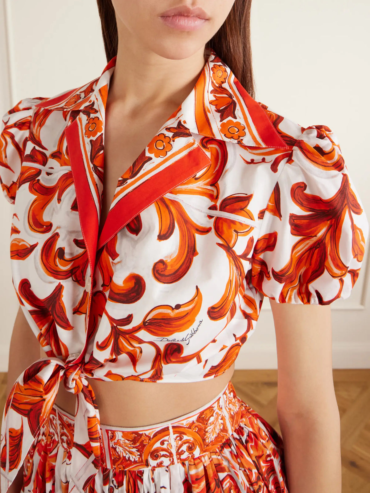 Dolce & Gabbana Cropped Printed Cotton-poplin Top