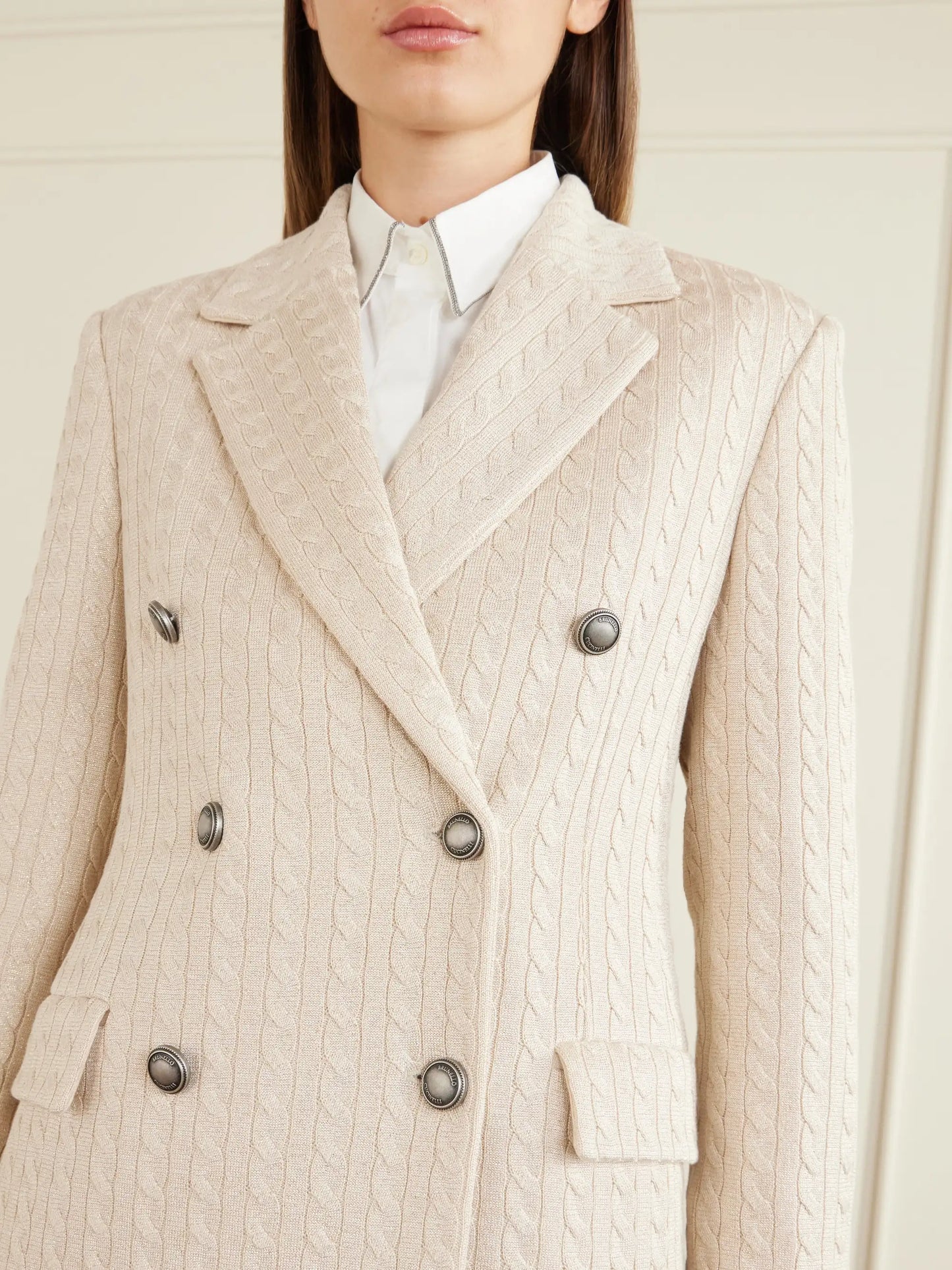 Cable-knit Cotton-blend Double-breasted Blazer