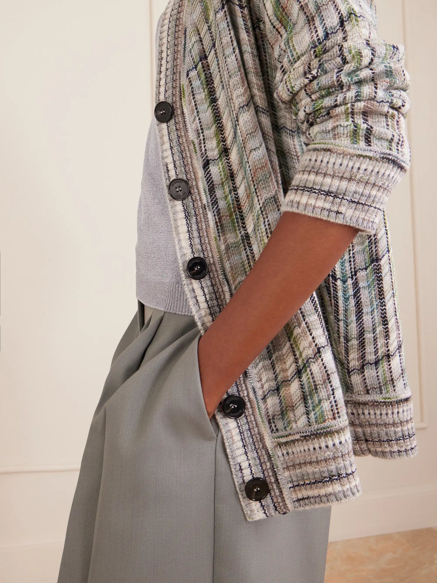 Striped Crochet-knit Wool-blend Cardigan