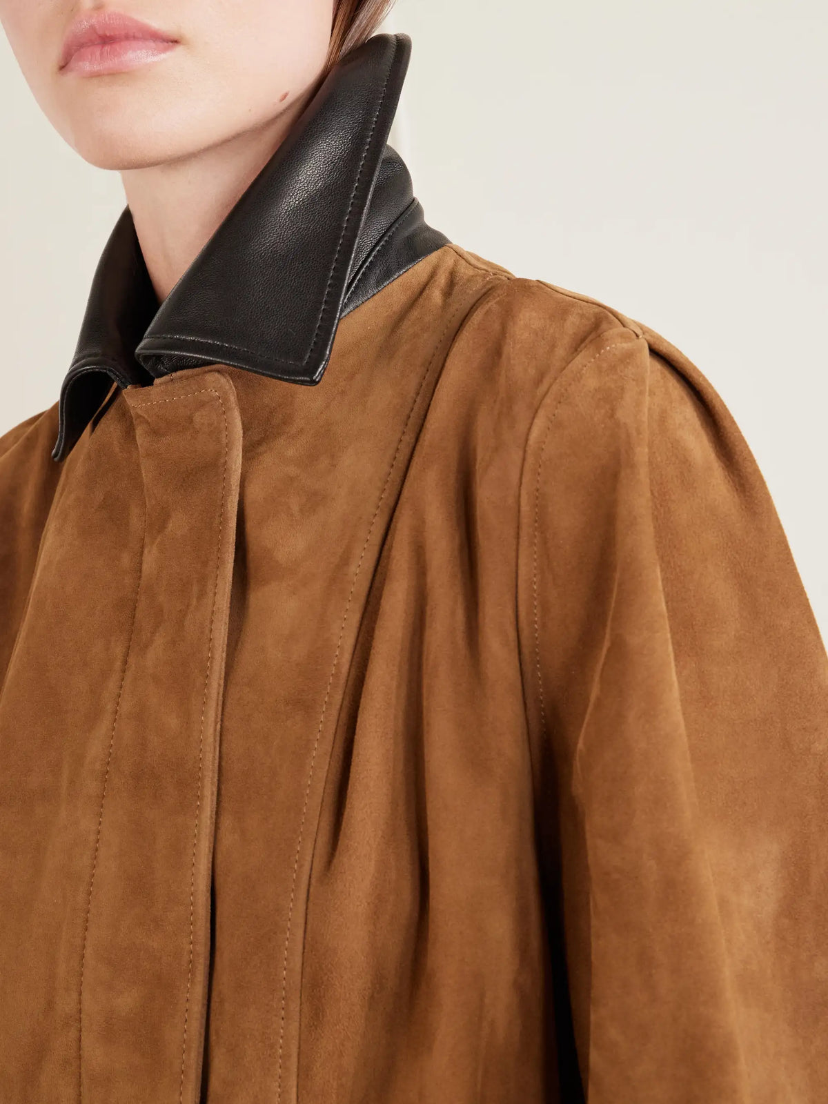 Nour Hammour Grange Gathered Leather-trimmed Suede Jacket