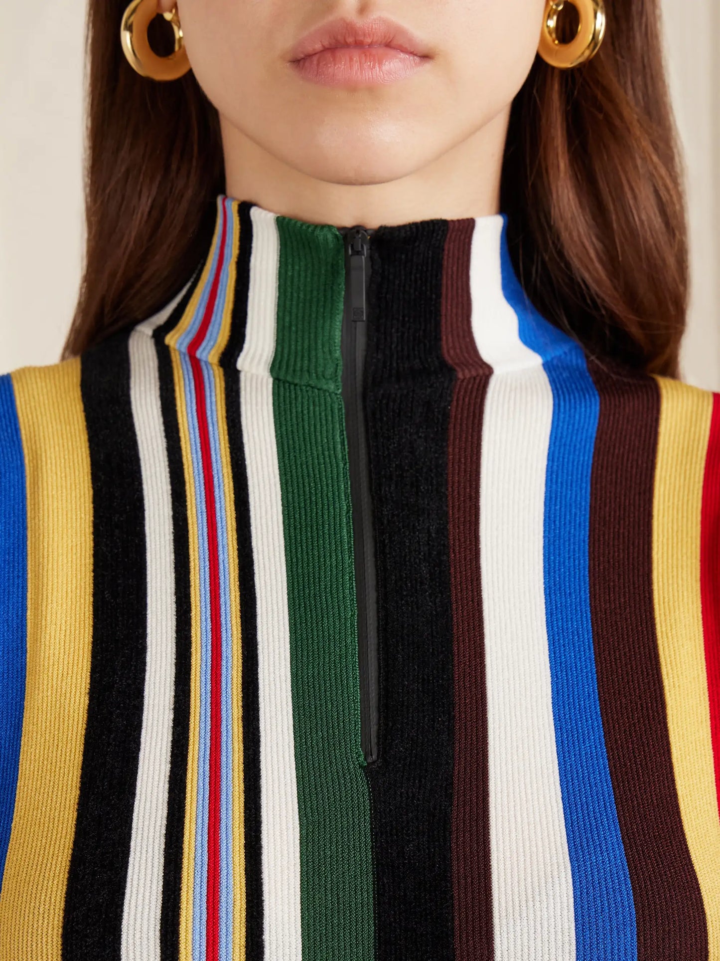 Striped Chiffon And Ribbed Jersey Maxi Dress