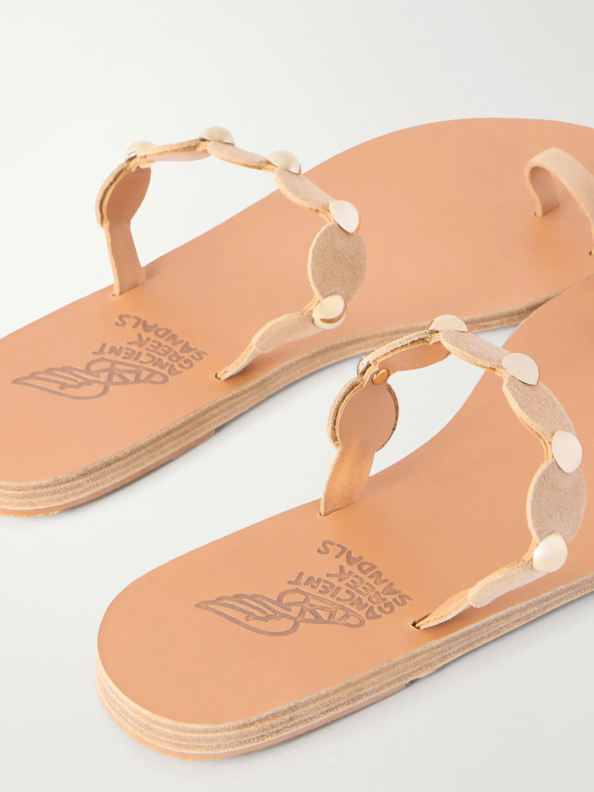 Ancient Greek Dirki Studded Metallic Leather Sandals