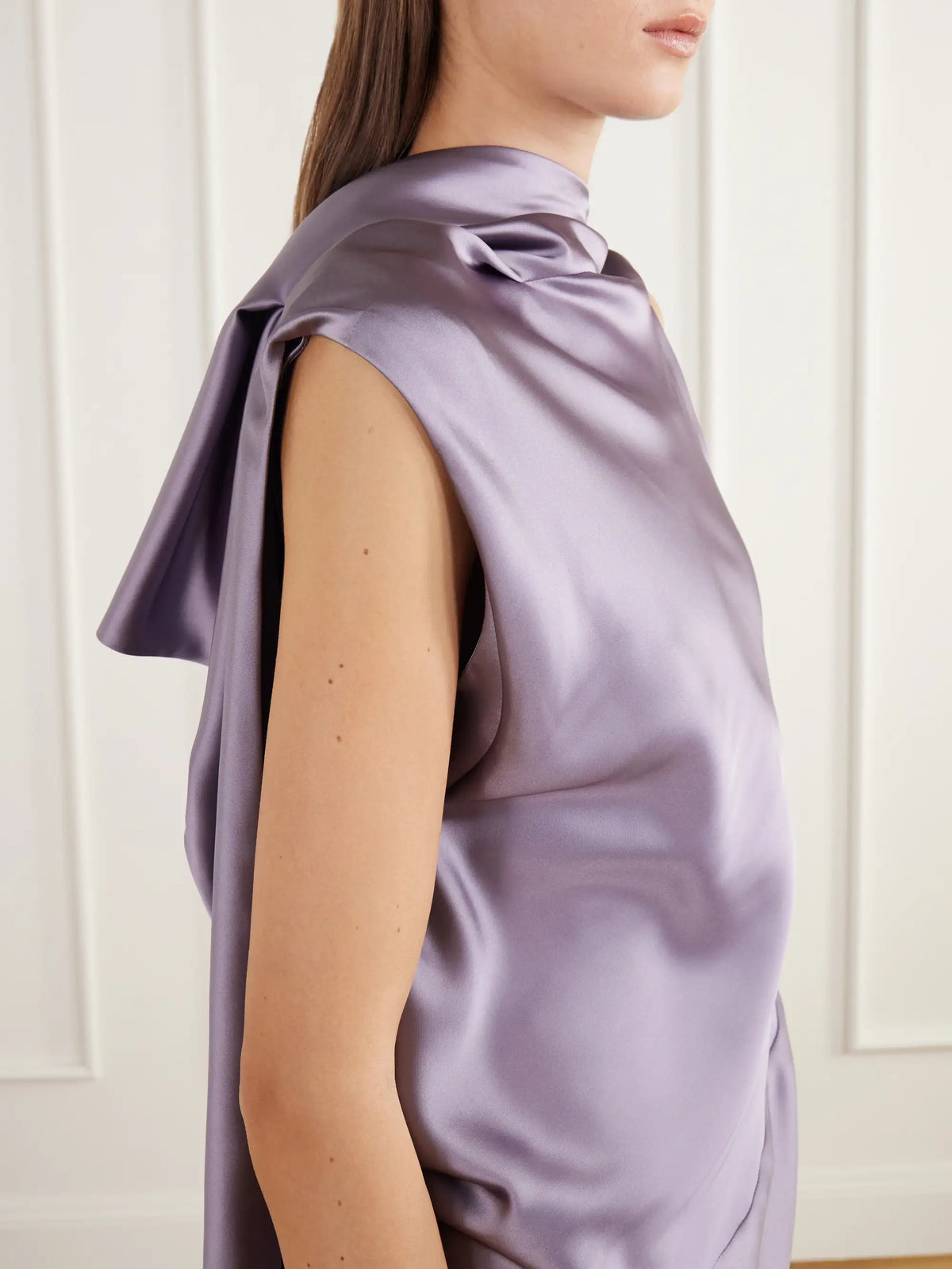 AARON ESH Asymmetric Draped Paneled Satin Mini Dress