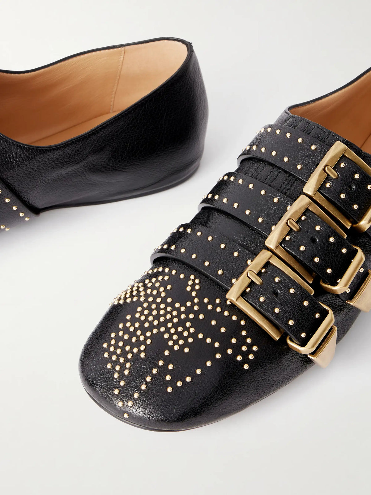 Susan Studded Buckled Leather Flats