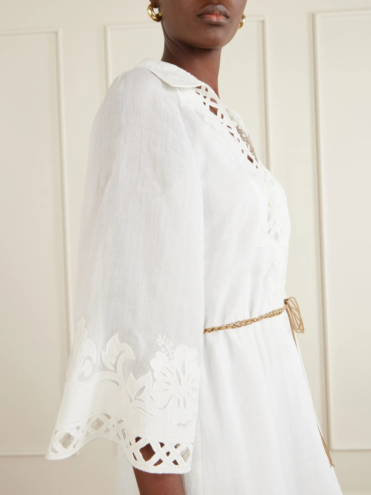 Zimmermann Indra Embroidered Belted Ramie Maxi Dress
