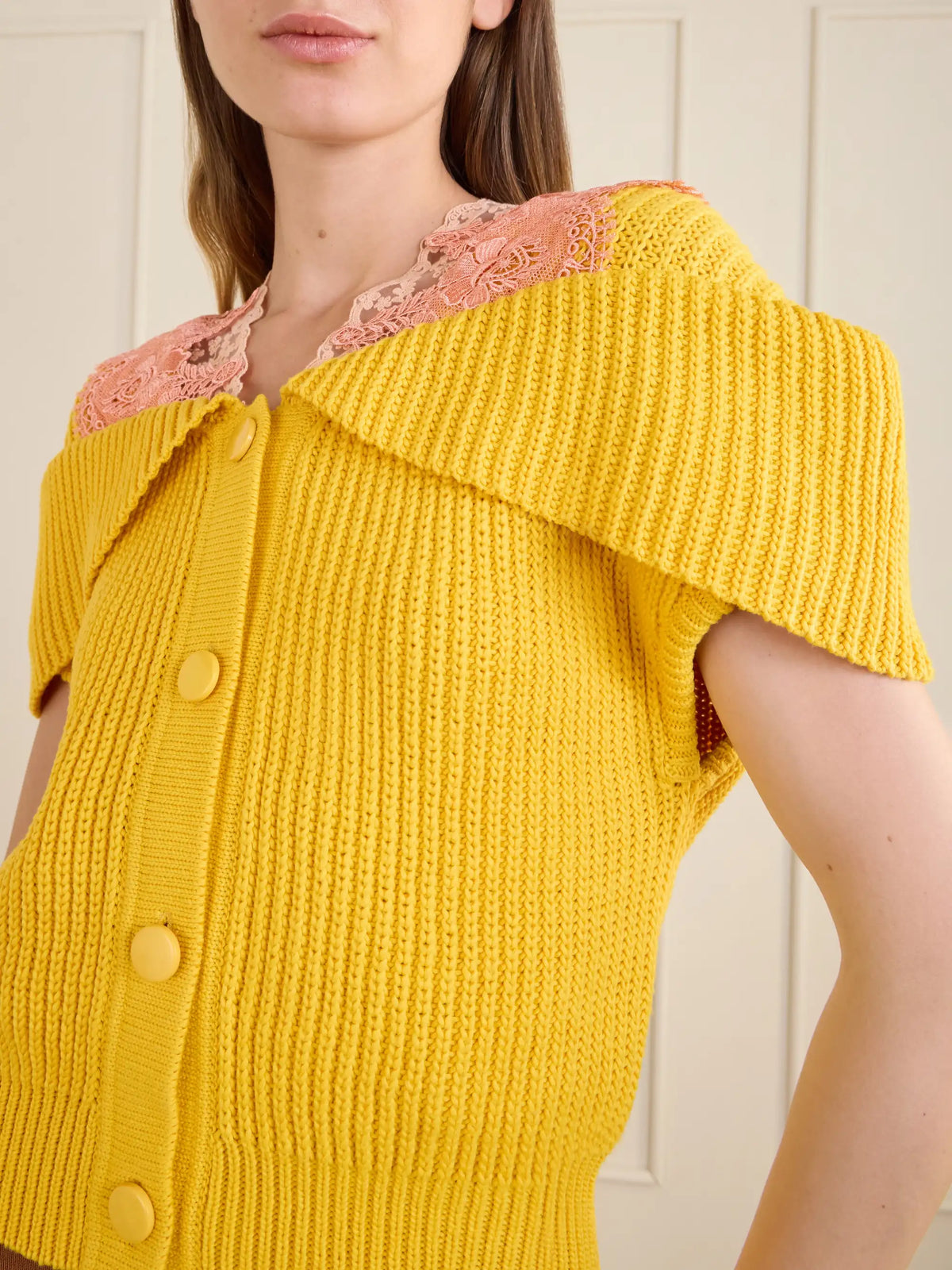 Lace-trimmed Ribbed-knit Cotton Cardigan