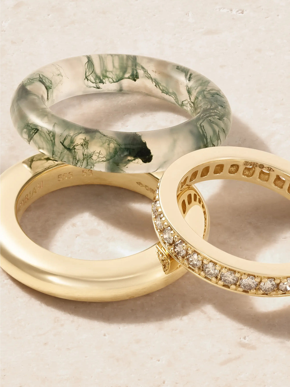 By Pariah Set Of Three Kalahari 14-karat Recycled Gold, Champagne Diamond And Agate Rings