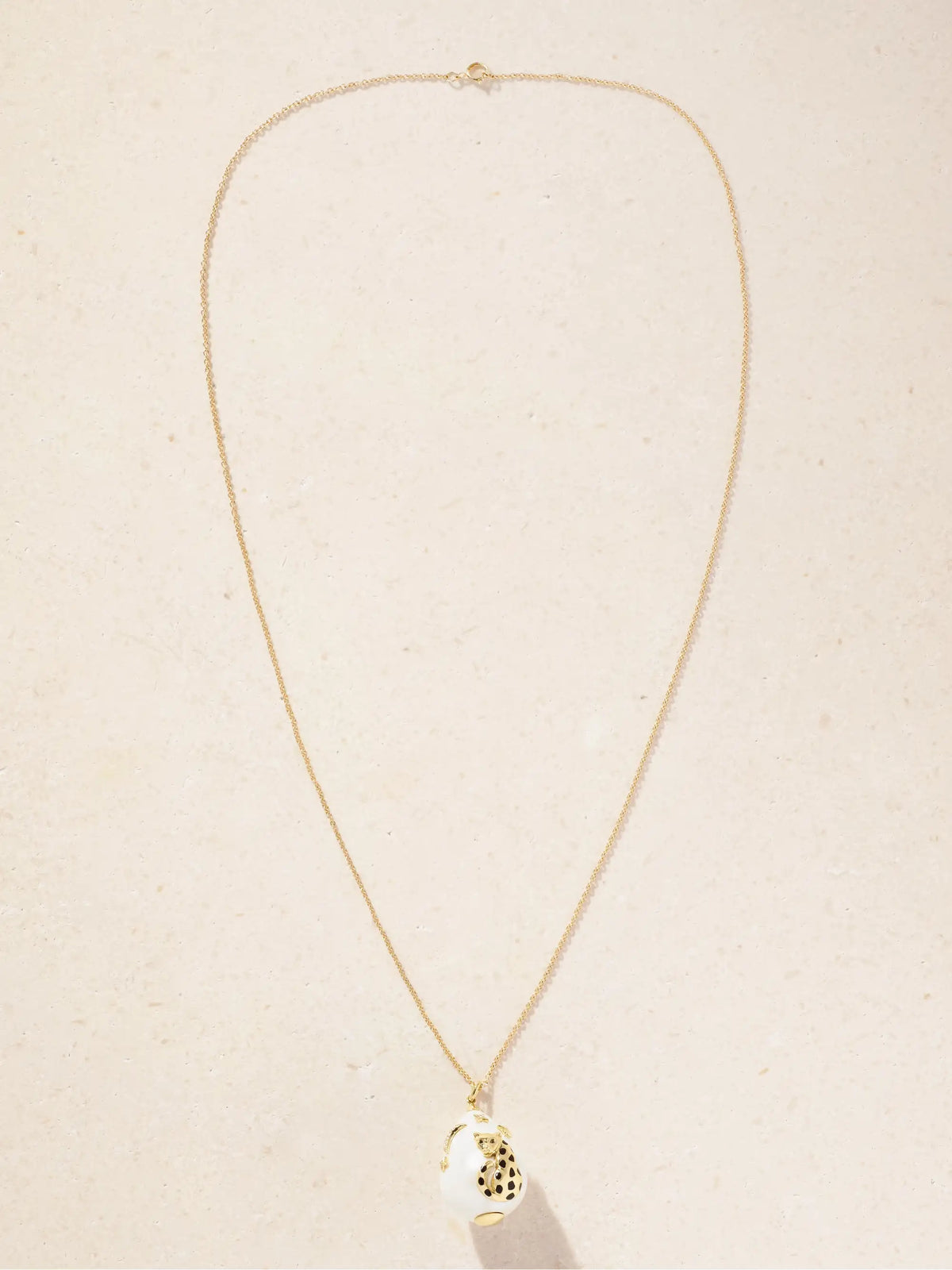 Belle De Nuit 9-karat Gold, Diamond, Pearl And Enamel Necklace