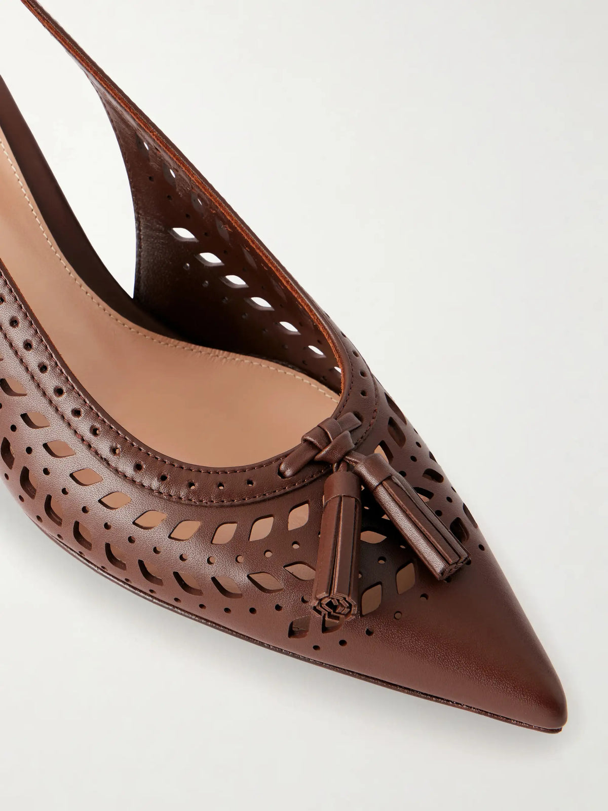55 Laser-cut Leather Kitten Heel Slingback Pumps