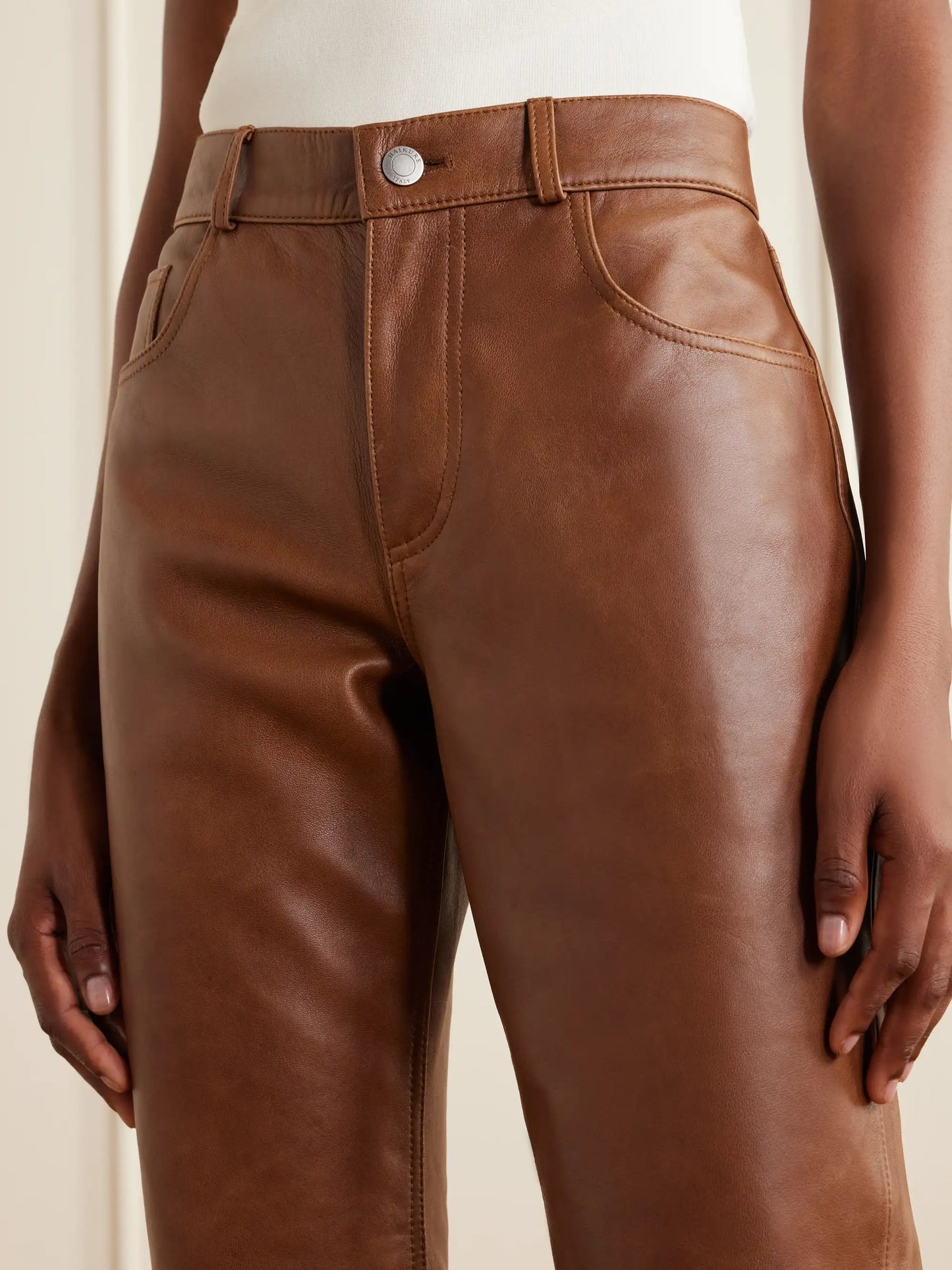 Flora Paneled Leather Straight-leg Pants