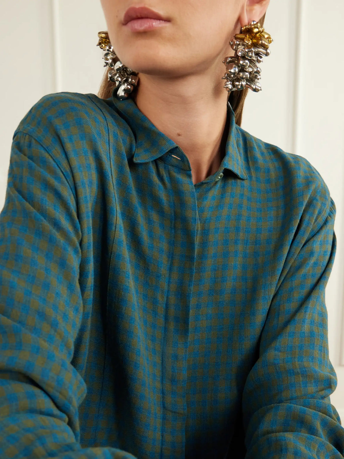 Dries Van Noten Paneled Checked Crepe Shirt