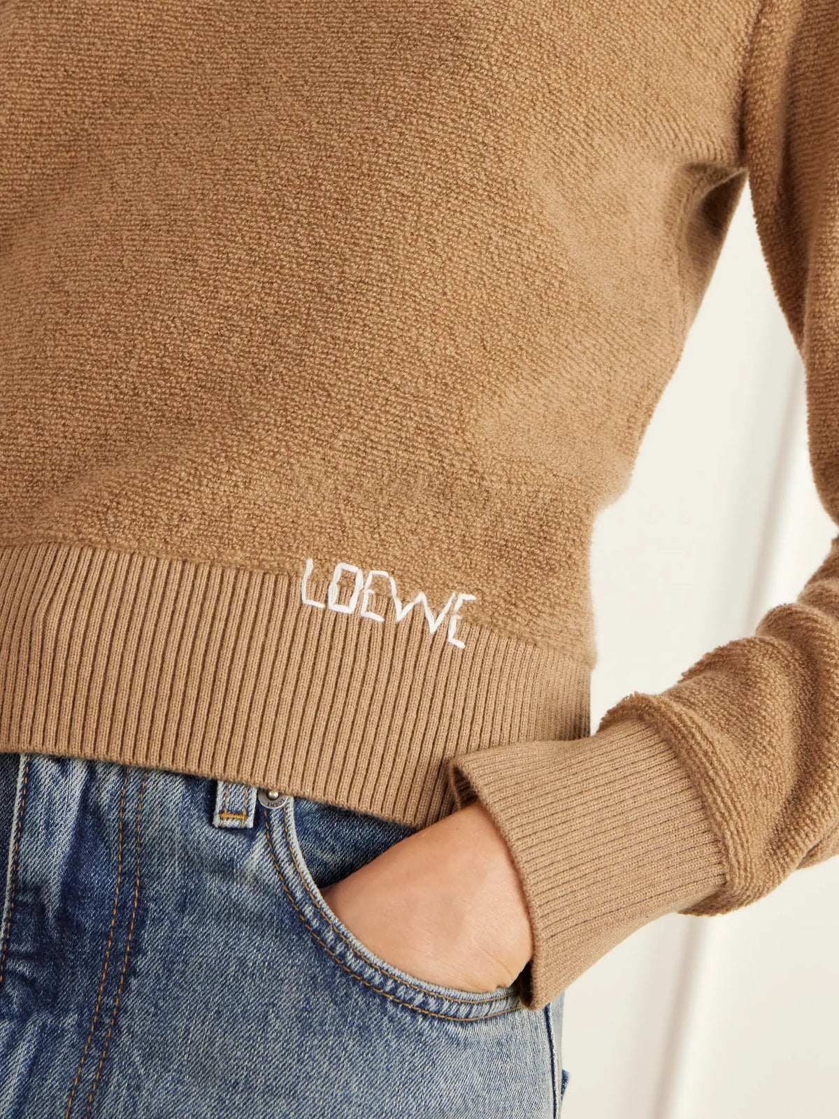 LOEWE Logo-embroidered Cropped Wool-terry Sweater