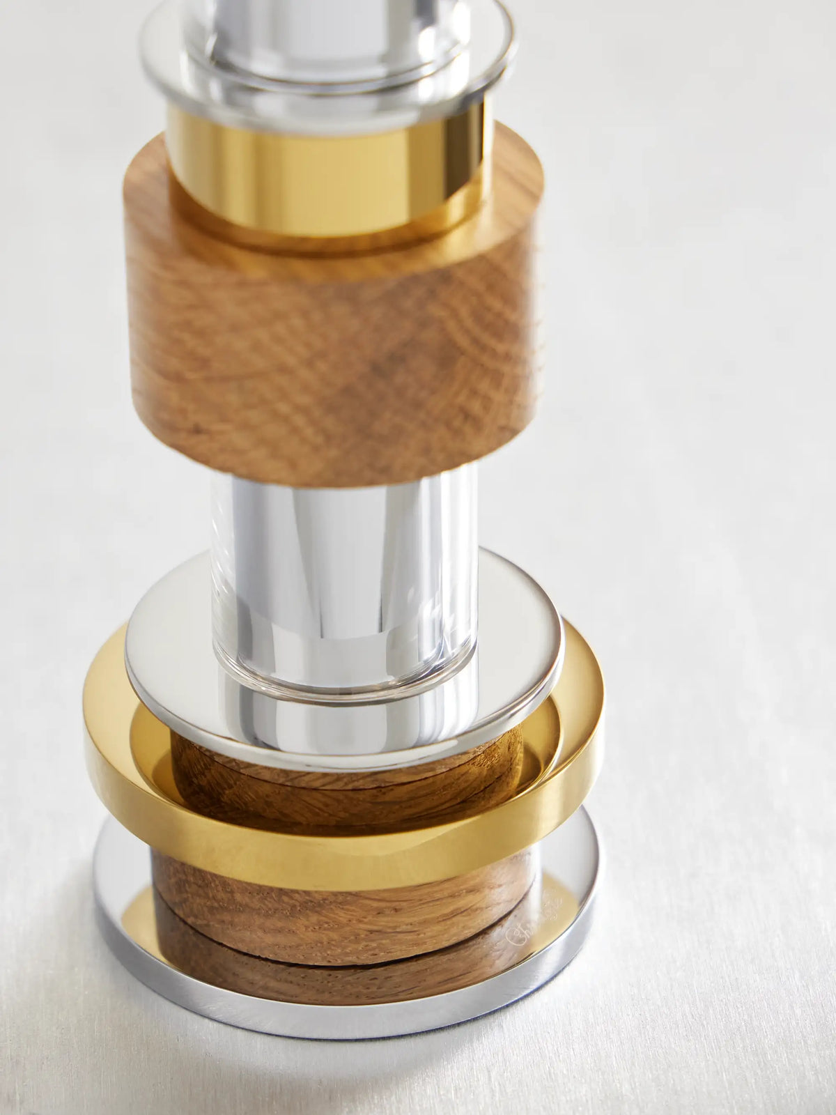 Myriade Large Stainless Steel, Gold-tone, Oak And Glass Candle Holder