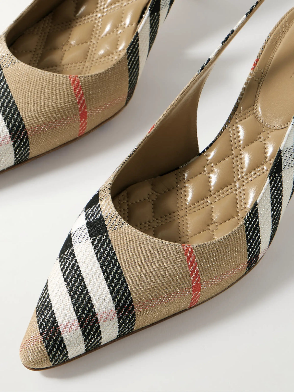 Checked Canvas-jacquard Slingback Pumps