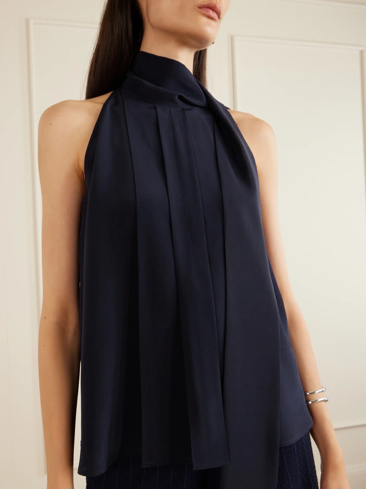 Draped Pleated Silk Blouse