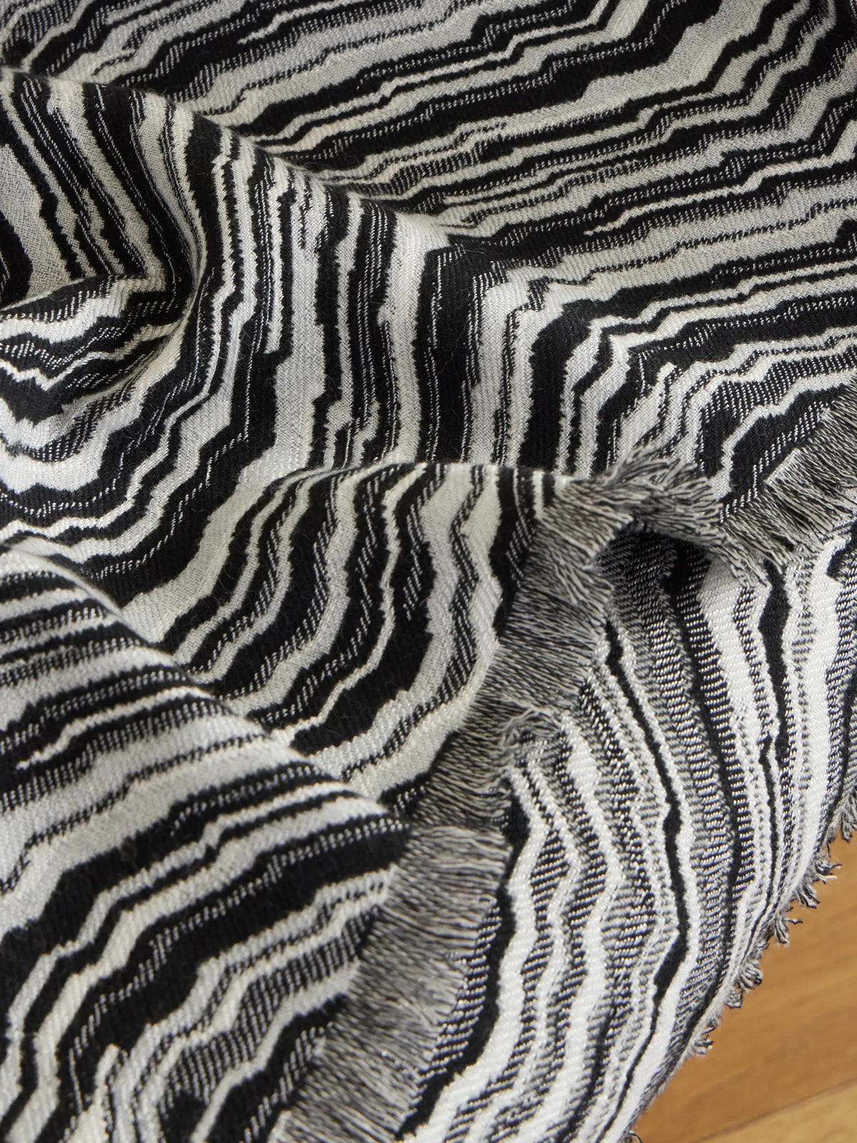 Fringed Striped Wool-blend Throw