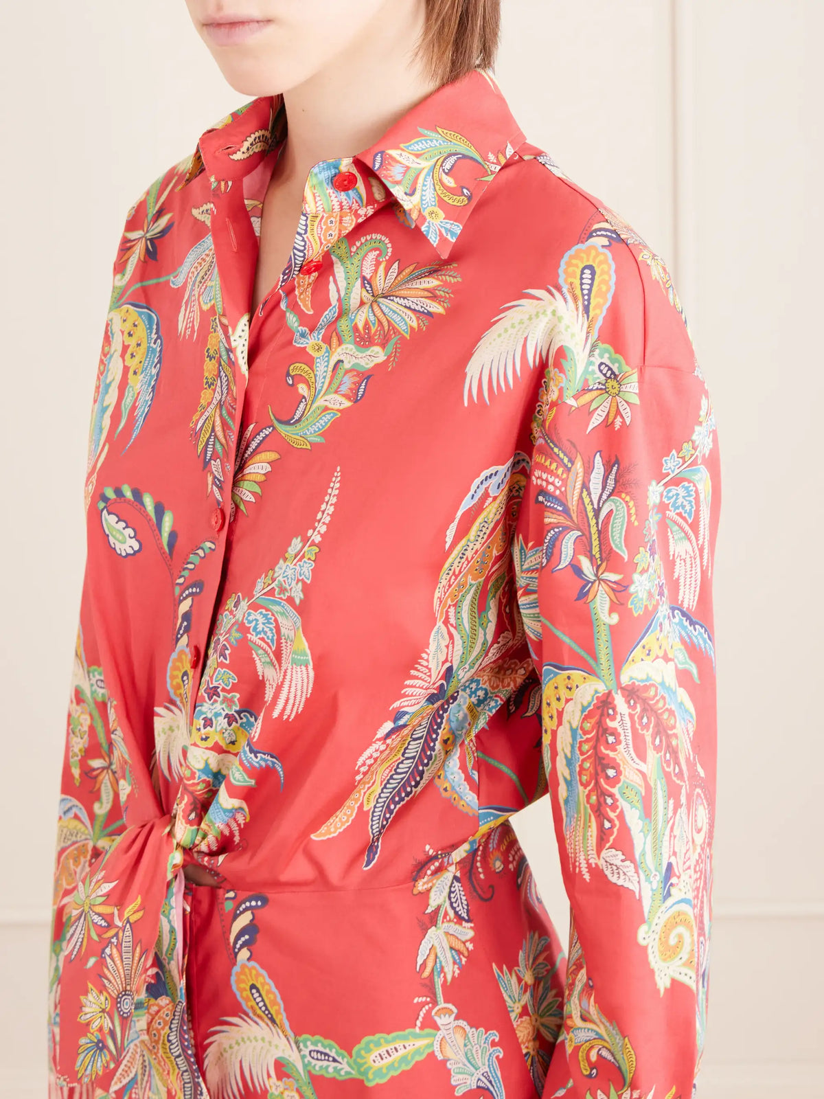 Knotted Printed Cotton-blend Mini Dress