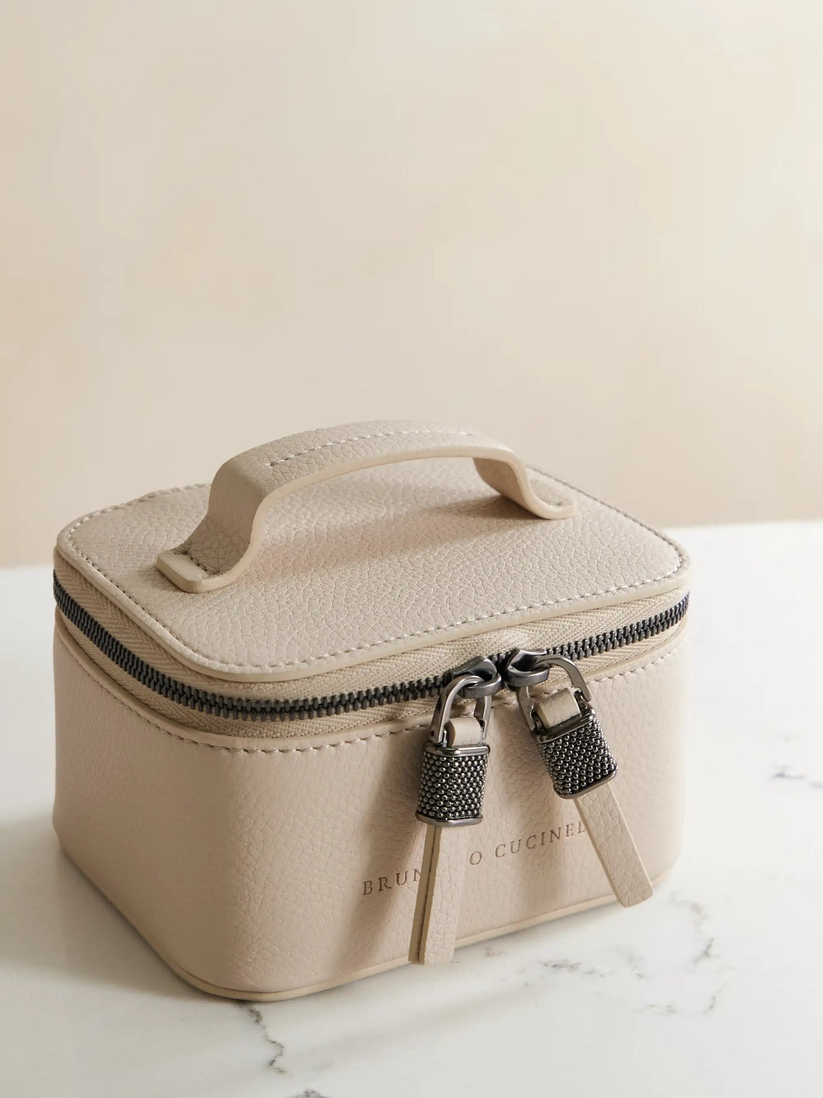 Bead-embellished Textured-leather Cosmetics Case
