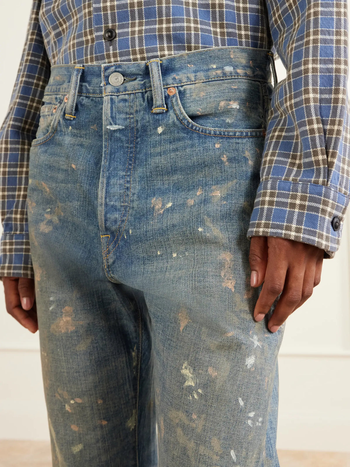RRL Paint-splattered Boyfriend Jeans