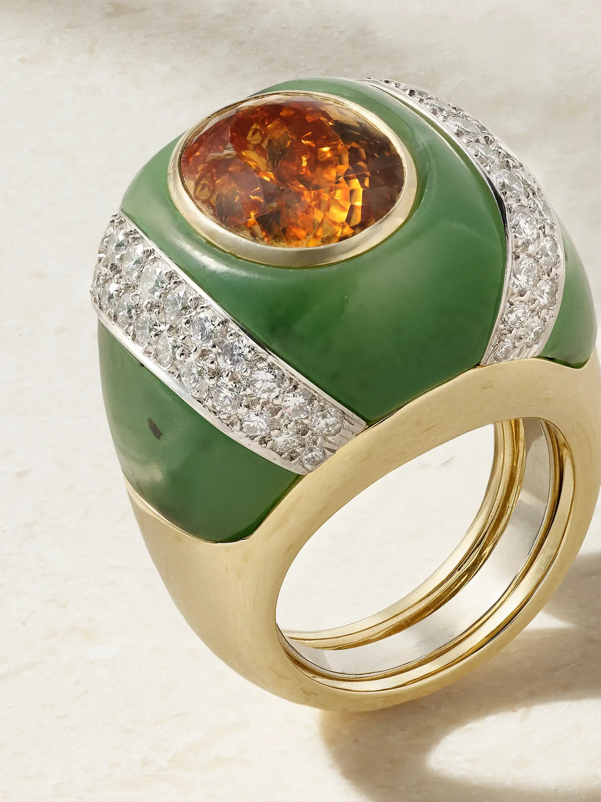 Double Stripe 18-karat Gold And Platinum Topaz, Jade And Diamond Ring