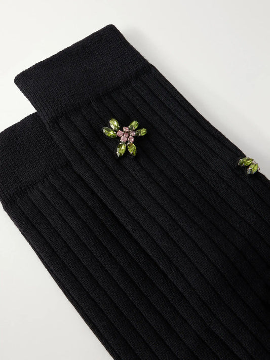 Simone Rocha Embellished Ribbed Merino Wool-blend Socks