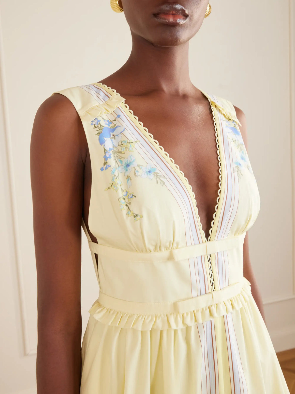 Self-Portrait Bow-detailed Floral-print Cotton Midi Dress