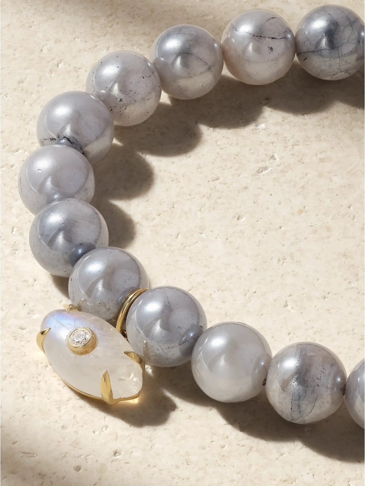 Evil Eye 14-karat Gold, Moonstone And Diamond Bracelet