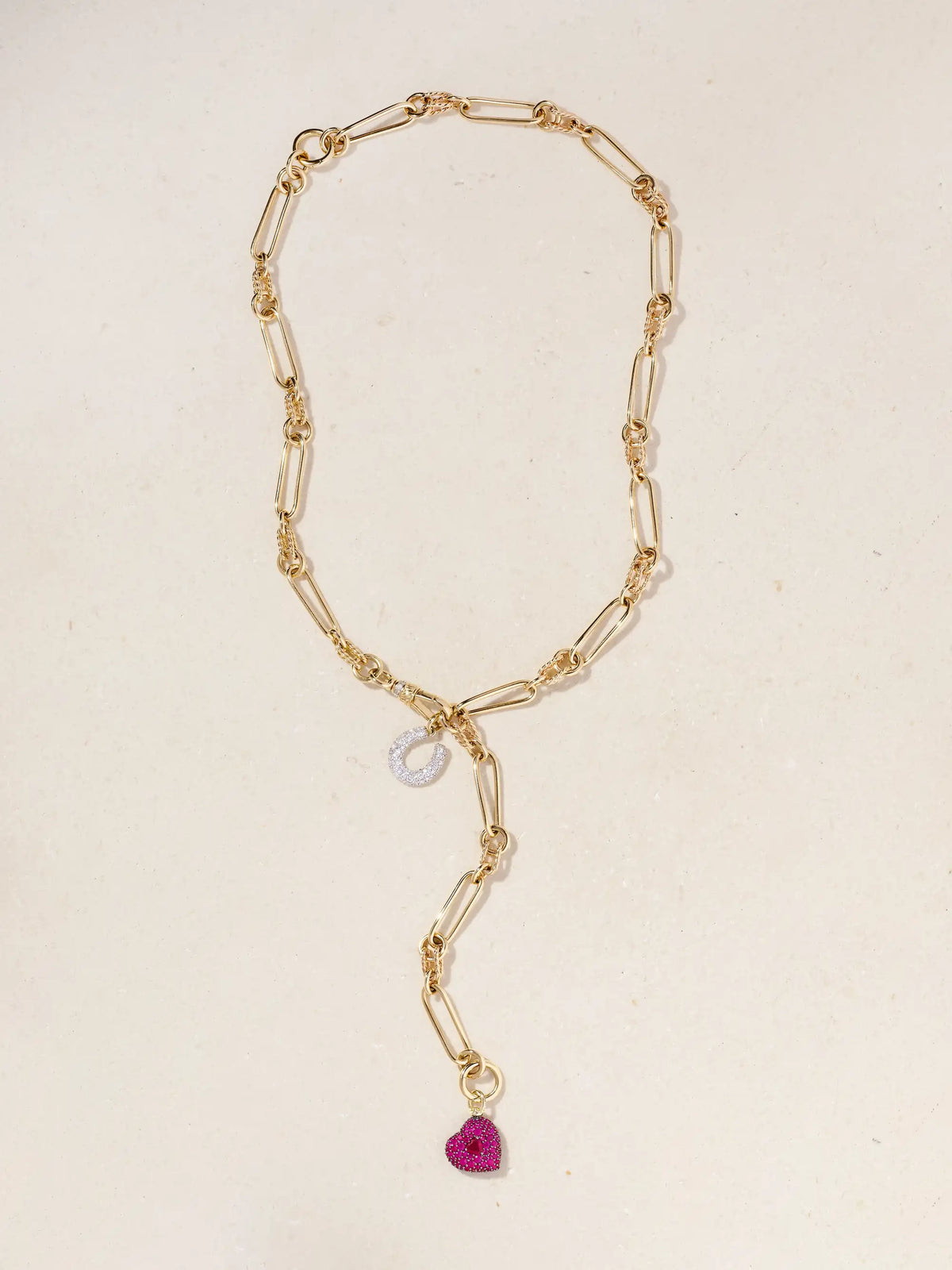 Twisted Chain, Horseshoe And Heart Convertible 14-karat Gold, Rhodium-plated, Ruby And Diamond Necklace