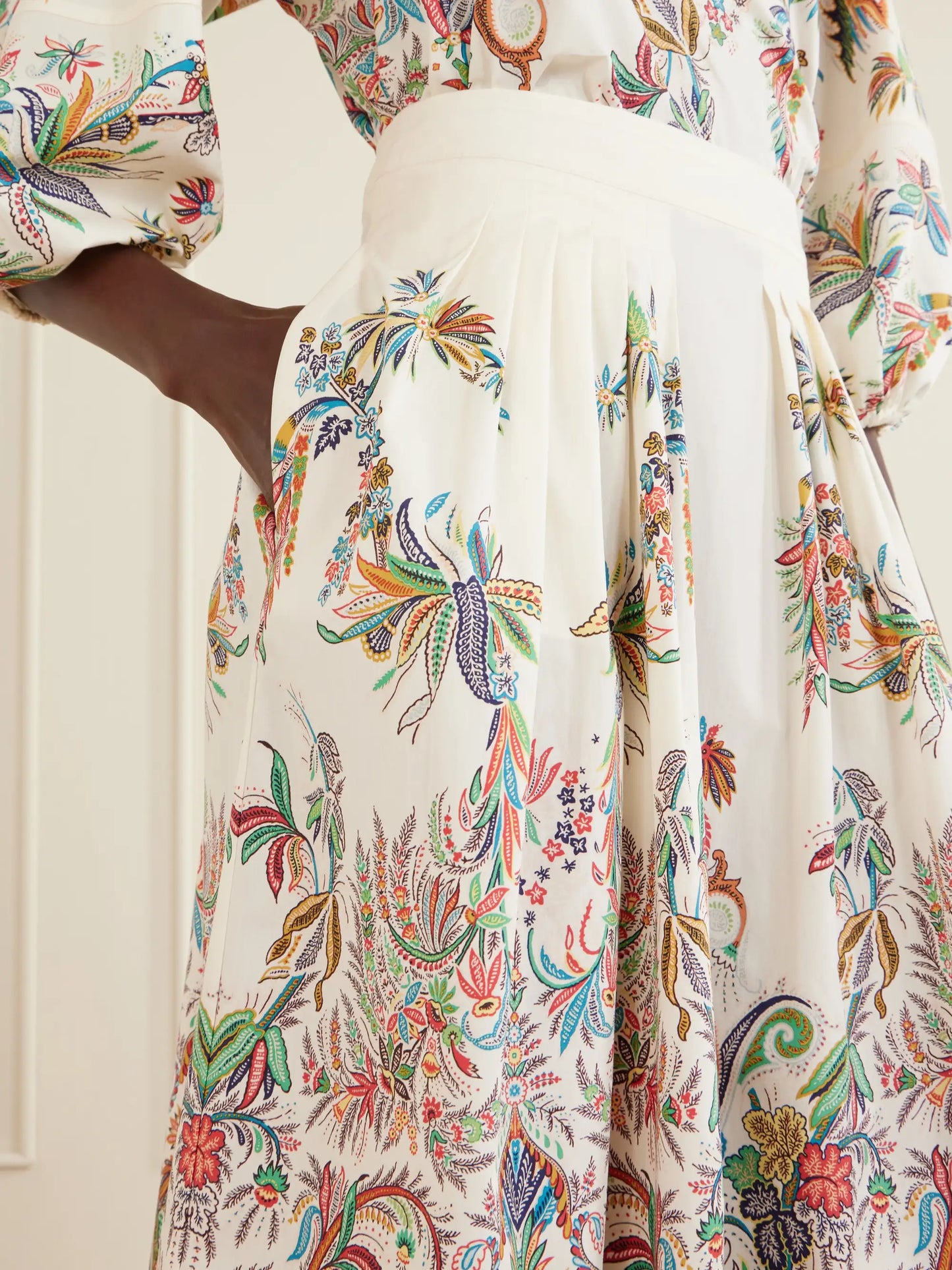 Paisley-print Cotton-poplin Midi Skirt
