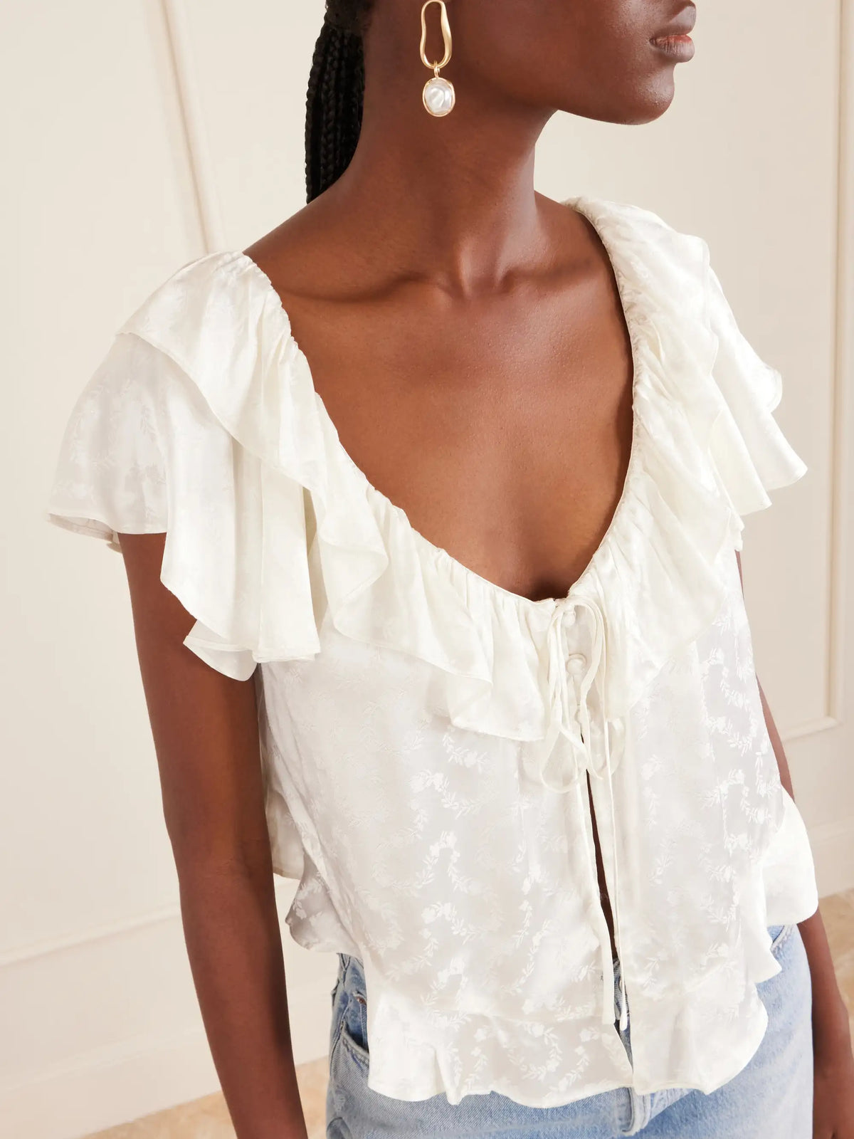 Floriette Ruffled Satin-jacquard Blouse