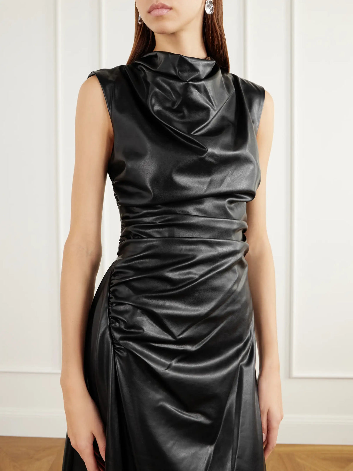 SIMKHAI Burke Draped Glossed Midi Dress
