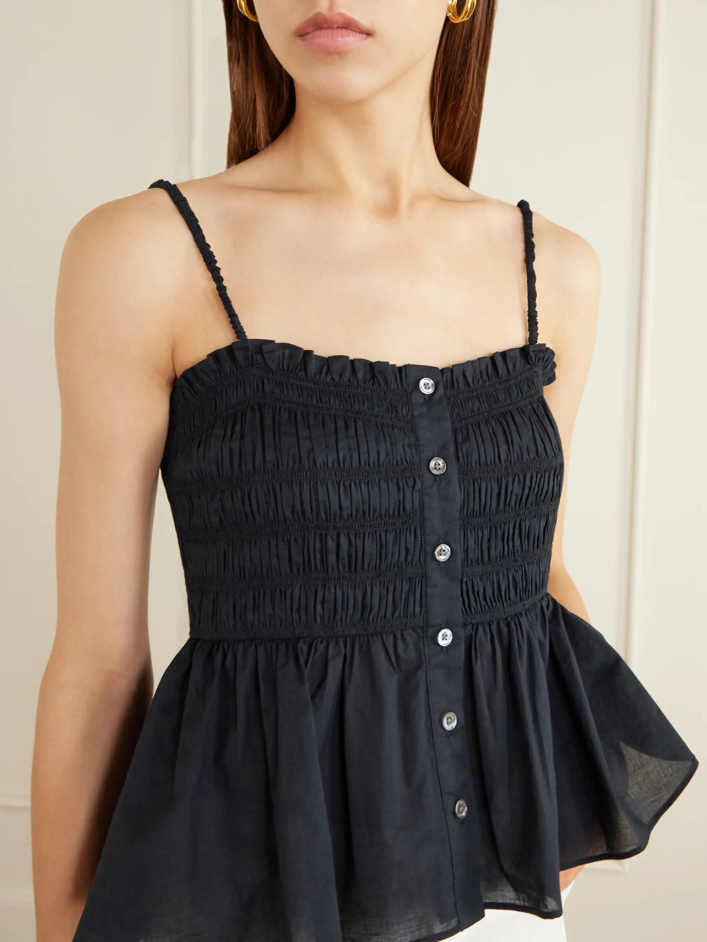 Tullia Shirred Tiered Cotton-poplin Top