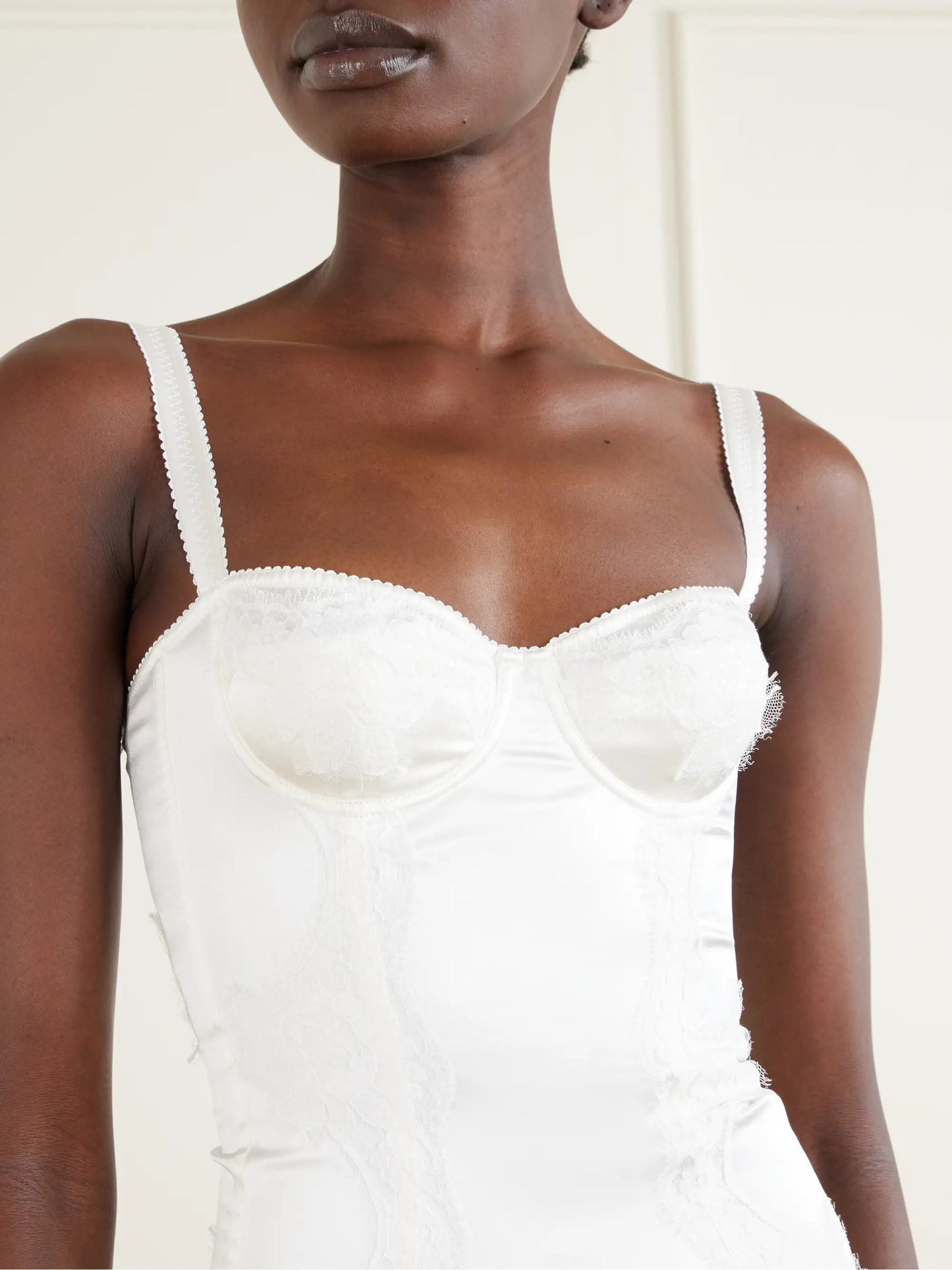 Lace-trimmed Silk-blend Satin Bodysuit