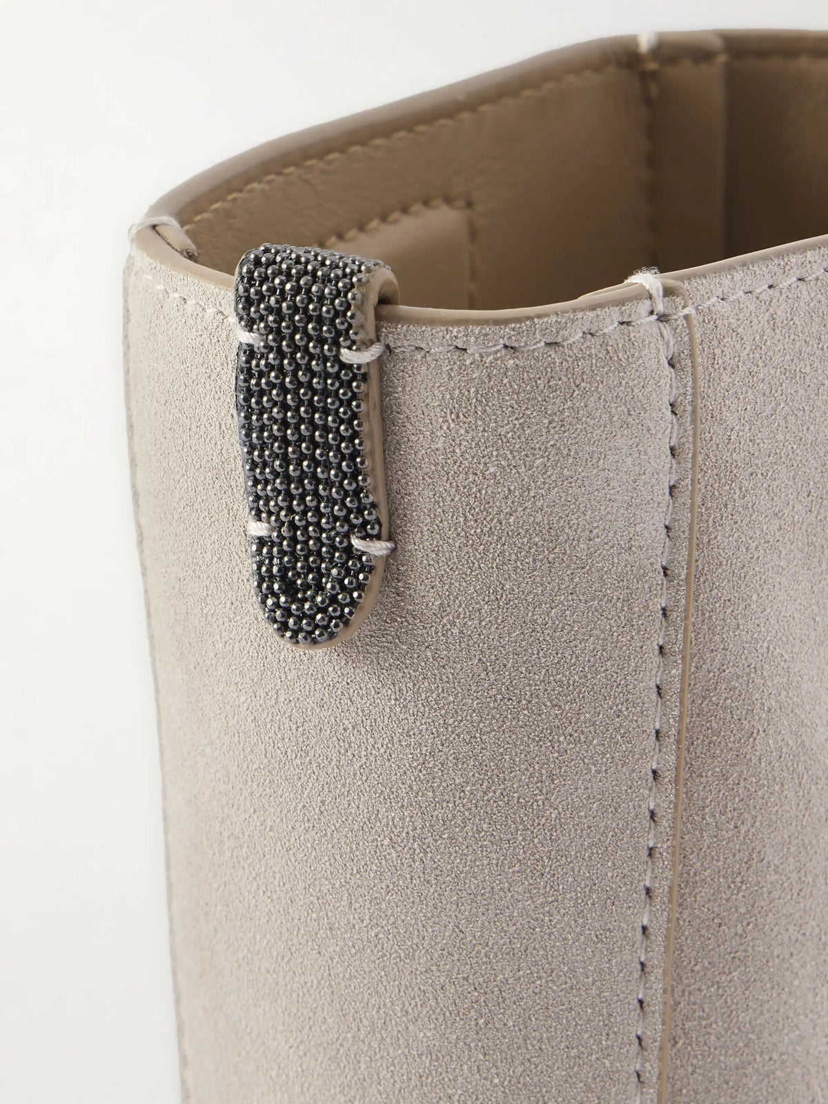 Embellished Leather-trimmed Suede Pouch
