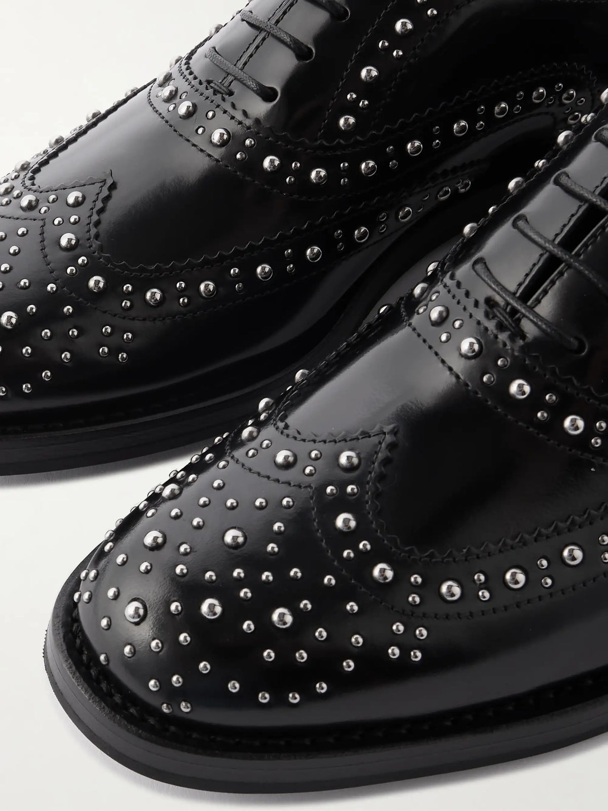Burwood Met Studded Glossed-leather Brogues