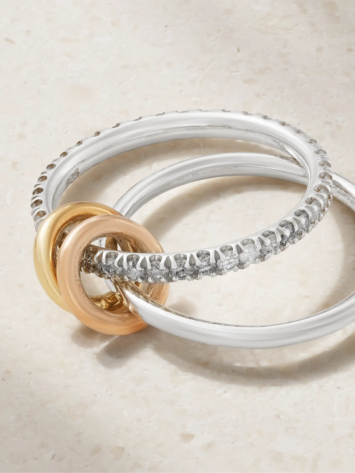Marigold Set Of Two Sterling Silver And 18-karat Yellow And Rose Gold Diamond Rings