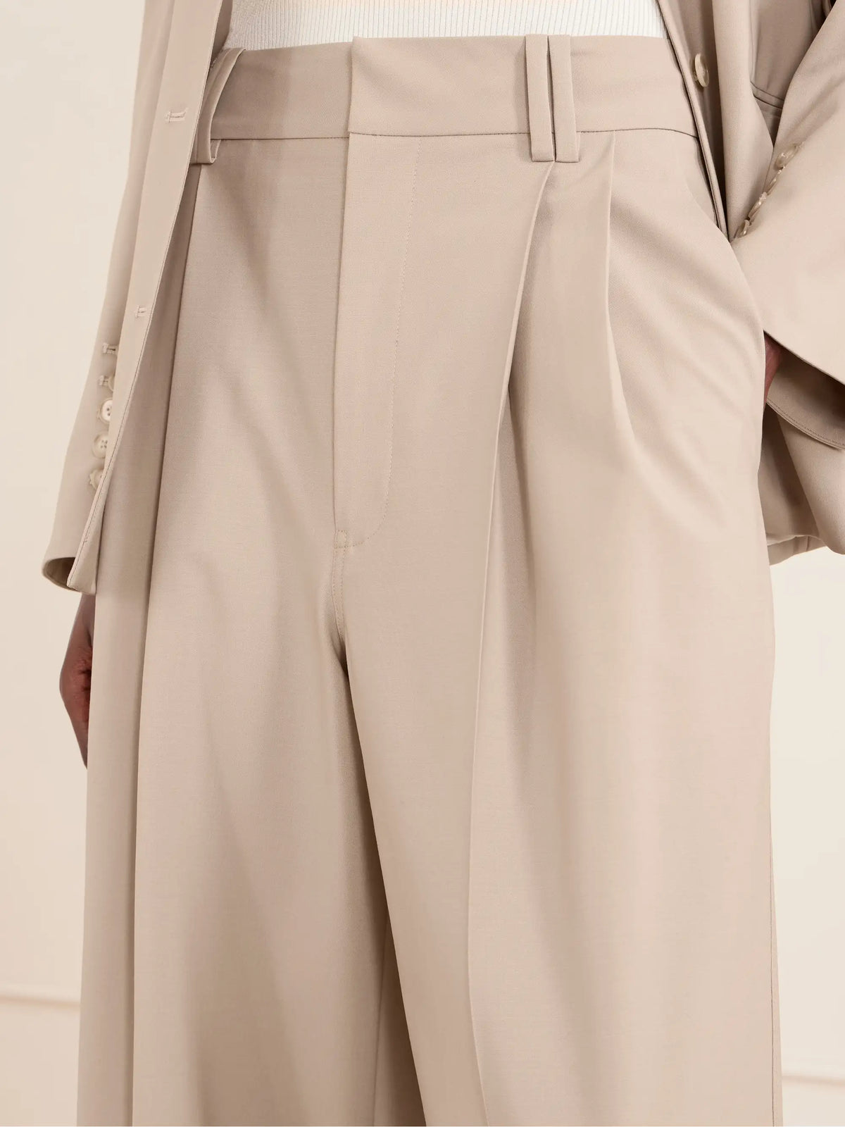 KALLMEYER Fatima Pleated Wool-blend Wide-leg Pants