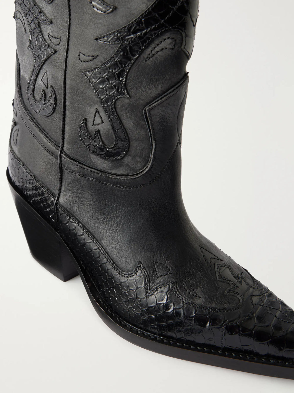 Paris Texas Tucson 60 Embroidered Snake-effect Trimmed Leather Knee Boots