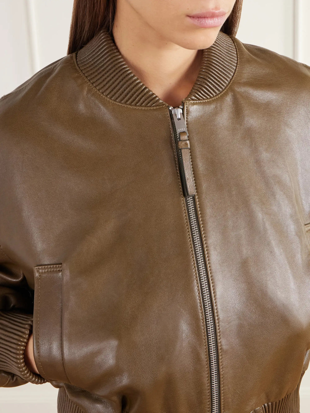 ARMA Hannan Cropped Leather Bomber Jacket