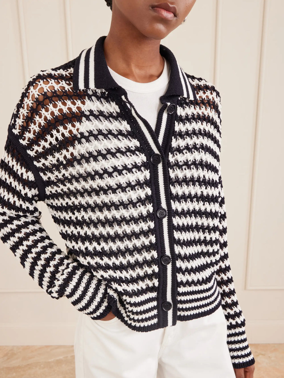 Max Mara Striped Crocheted Cotton Cardigan