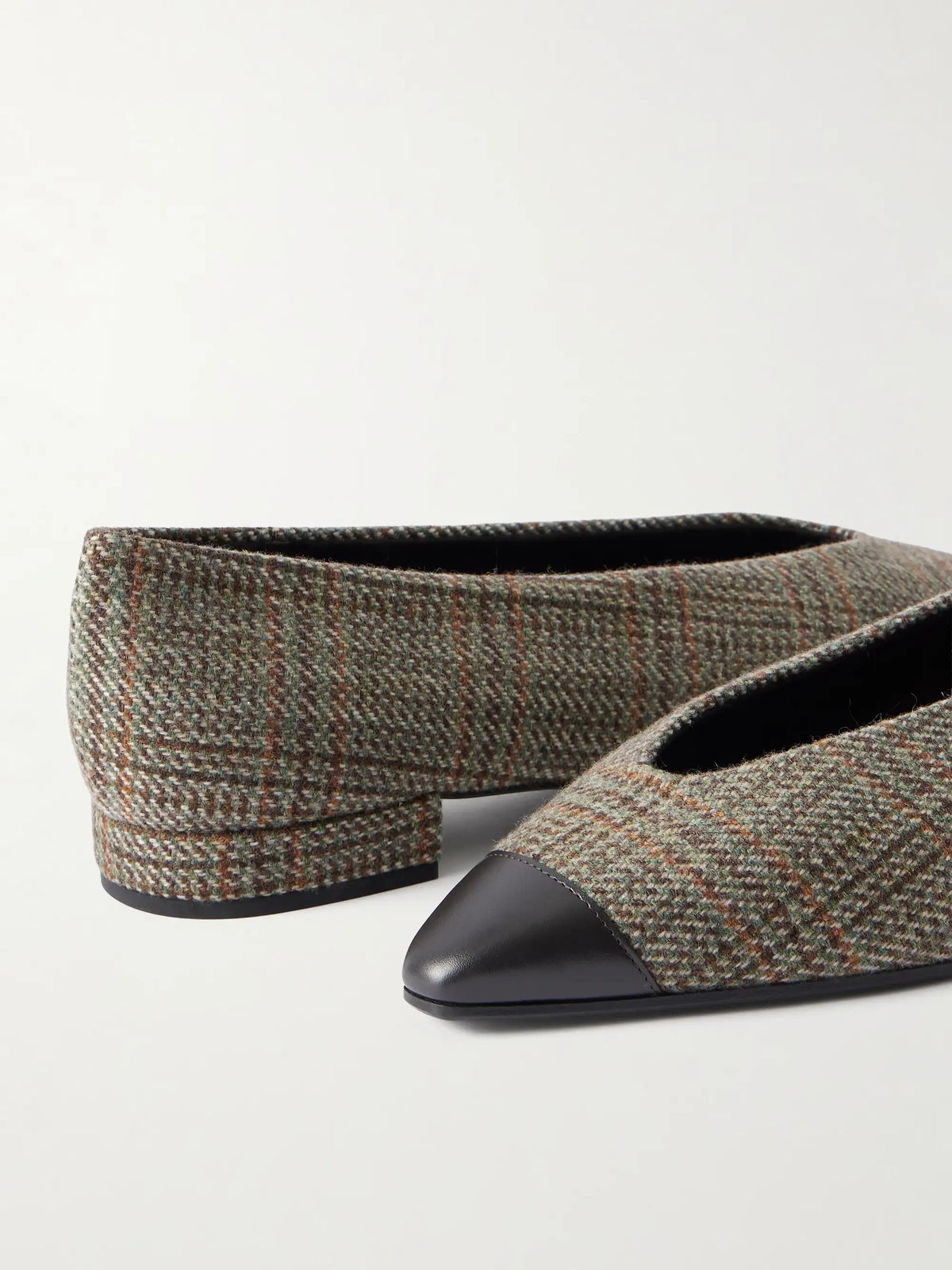 Rebecca Leather-trimmed Checked Tweed Ballet Flats