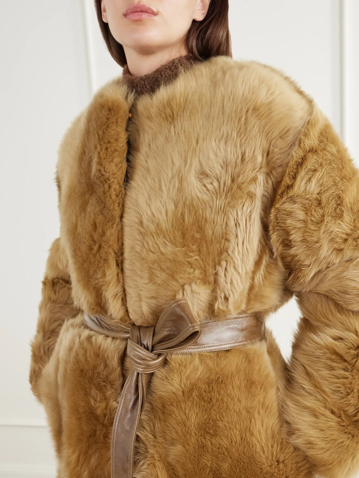 FFORME Demi Reversible Belted Collarless Shearling Coat