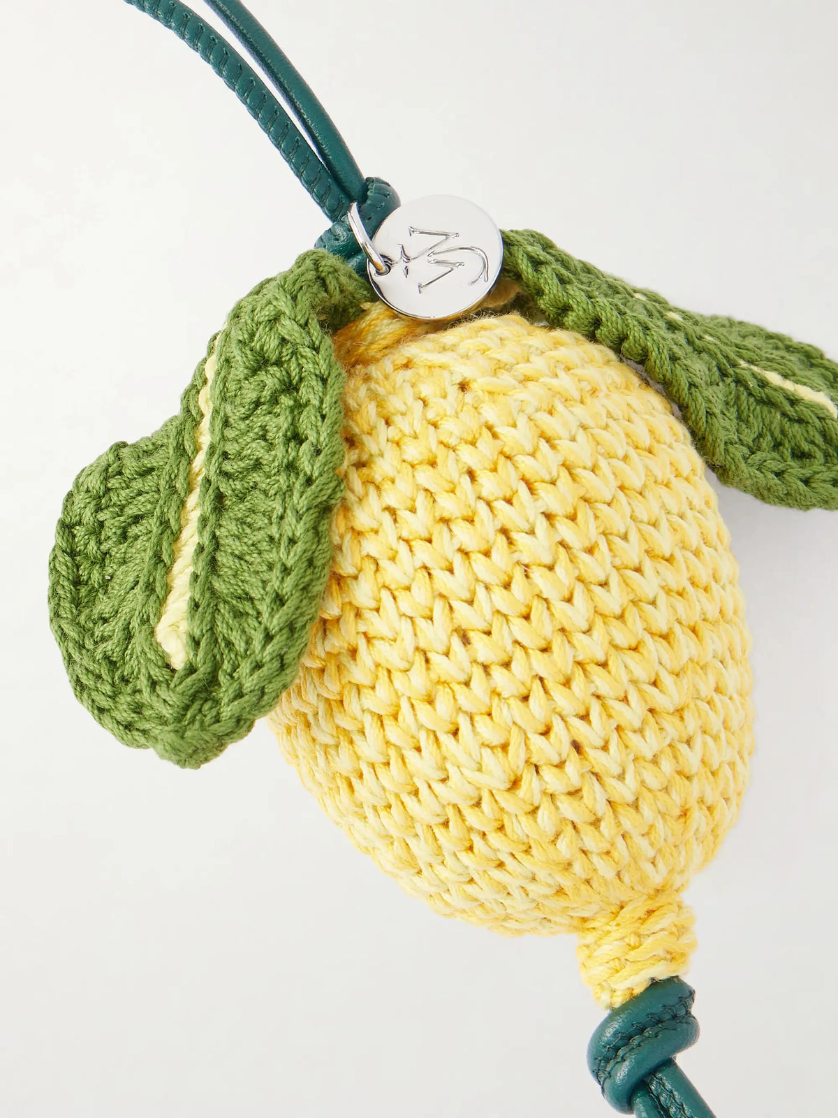 Lemon Crocheted Cotton And Leather Bag Charm