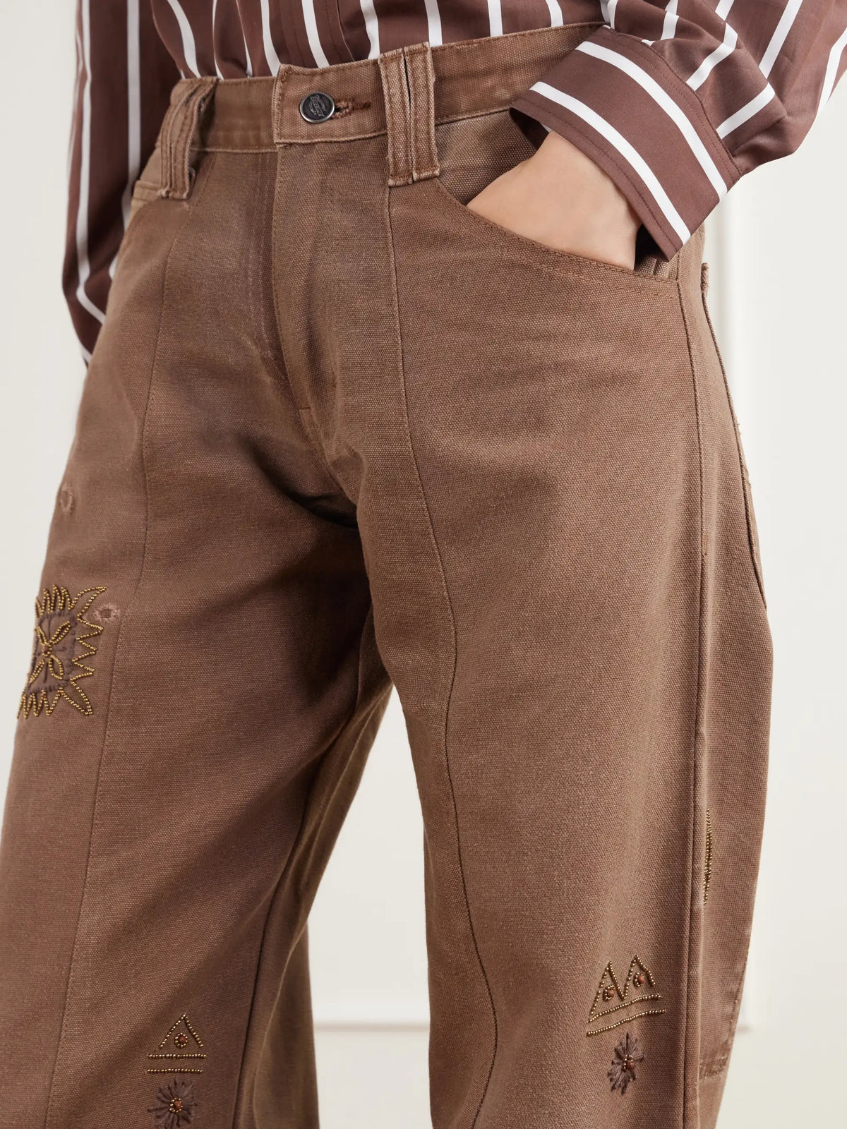 Kartik Research Embellished Paneled Upcycled Mid-rise Straight-leg Jeans