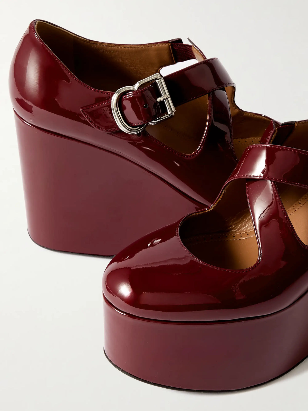 110 Patent-leather Platform Wedge Mary Jane Pumps