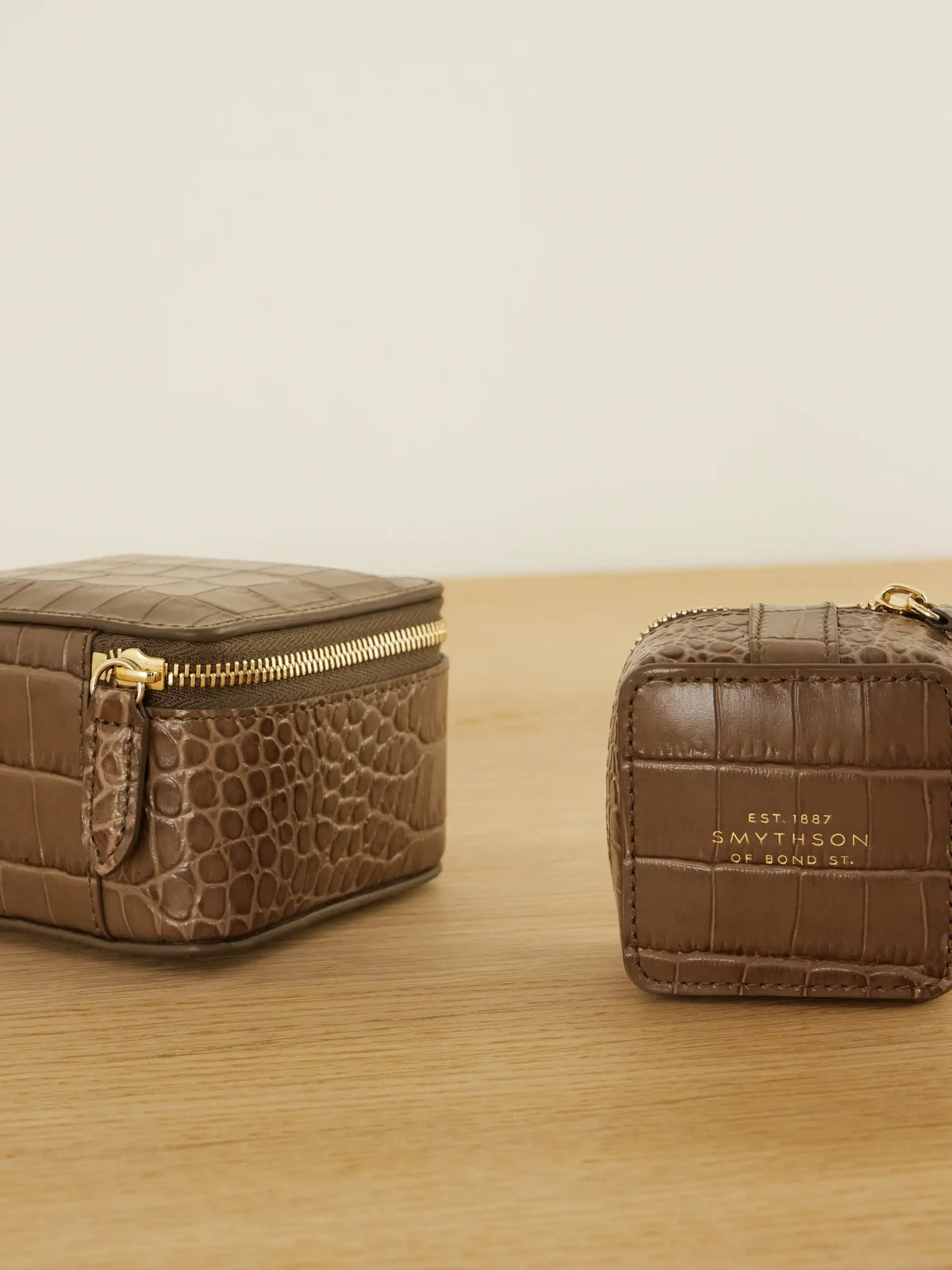 Smythson Mara Set Of Three Croc-embossed Leather Jewelry Cases