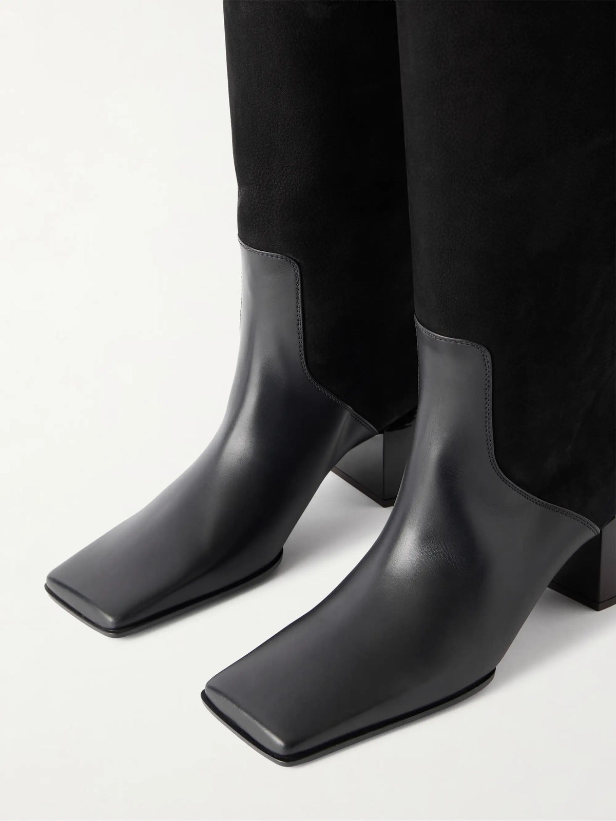 Textured-leather And Suede Knee Boots