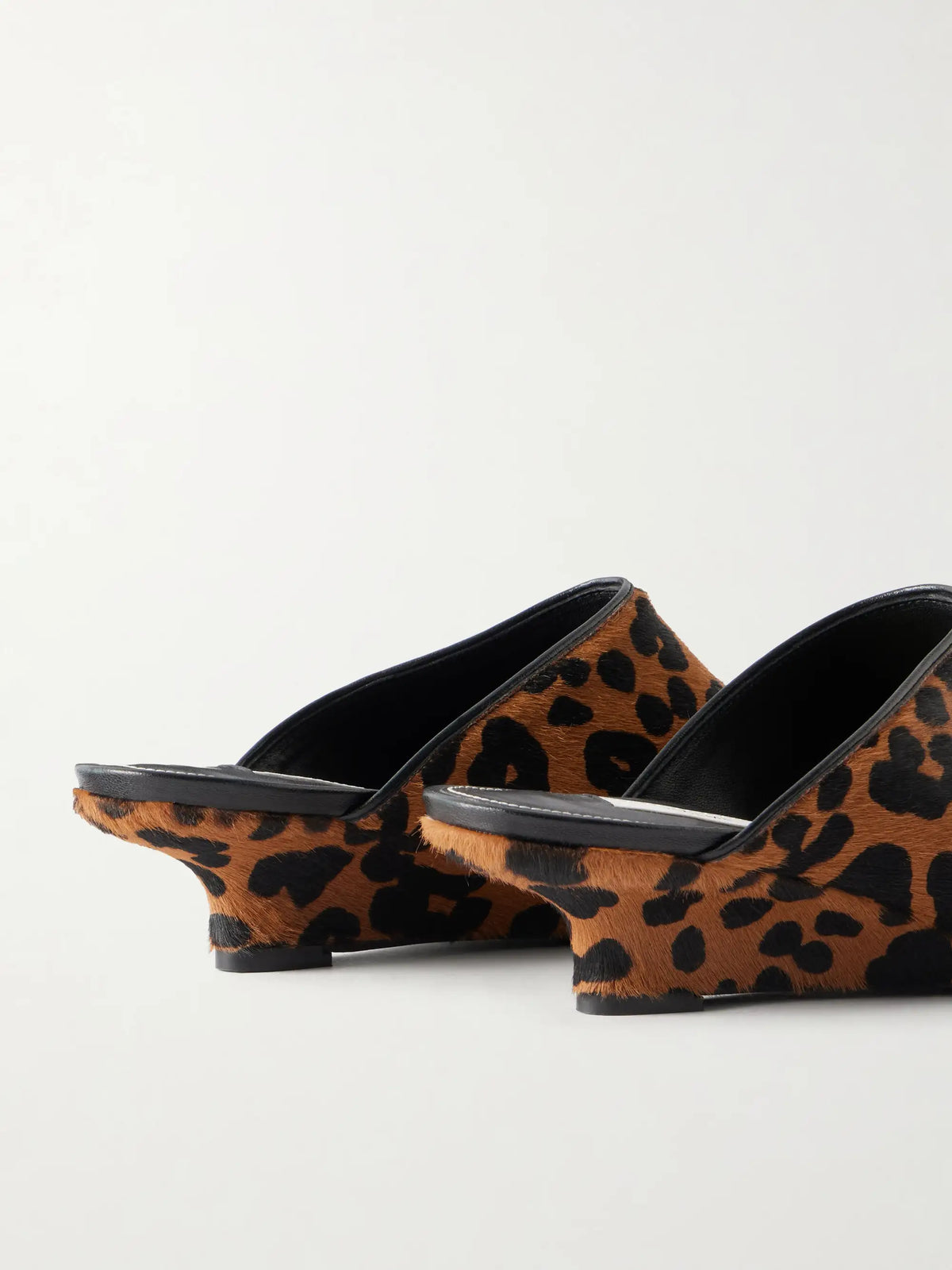 Leopard-print Cow Hair Wedge Mules