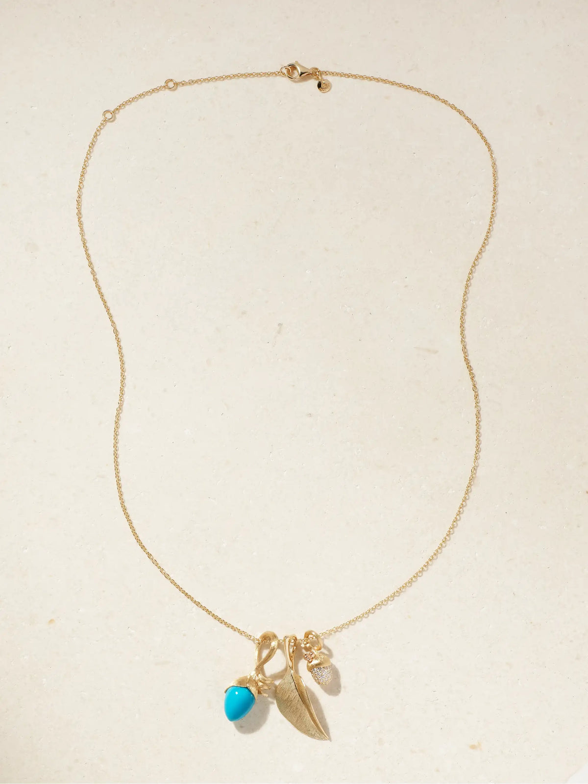 This Lotus 18-karat Gold, Turquoise And Diamond Necklace