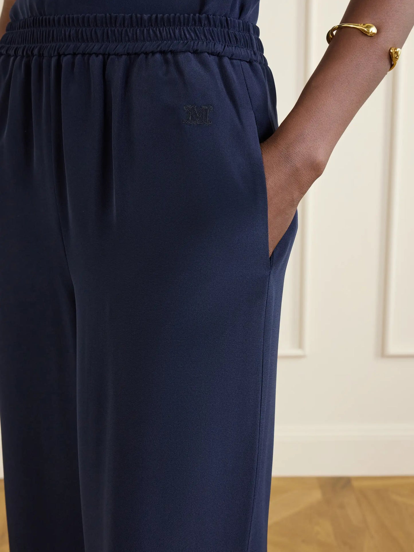 Logo-embroidered Silk Wide-leg Pants